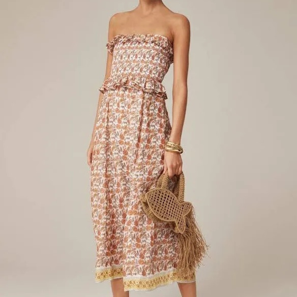 J. Crew Floral Maxi Dress in Rust and Cream